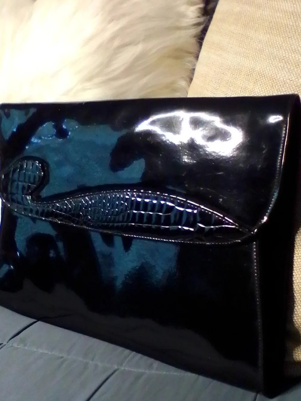 Vintage Black Large Patent Leather Document Clutch